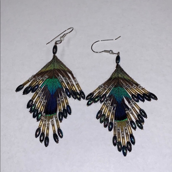 Peacock feather earrings - Picture 1 of 3